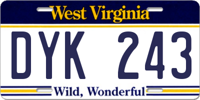 WV license plate DYK243