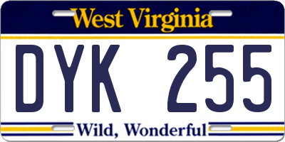 WV license plate DYK255