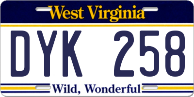WV license plate DYK258