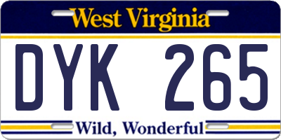 WV license plate DYK265