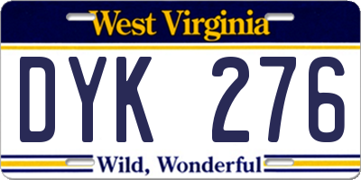 WV license plate DYK276