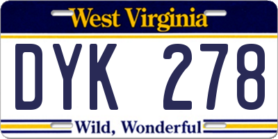 WV license plate DYK278