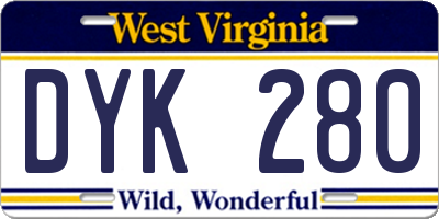 WV license plate DYK280