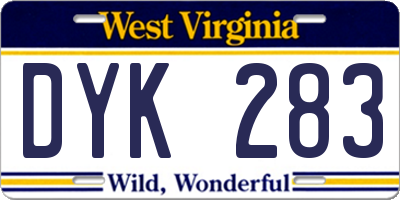 WV license plate DYK283