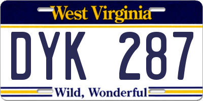 WV license plate DYK287