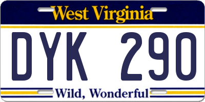 WV license plate DYK290