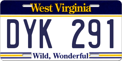 WV license plate DYK291