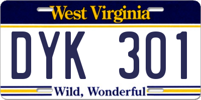 WV license plate DYK301