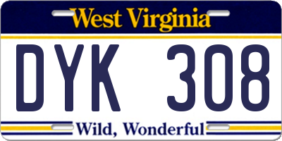 WV license plate DYK308