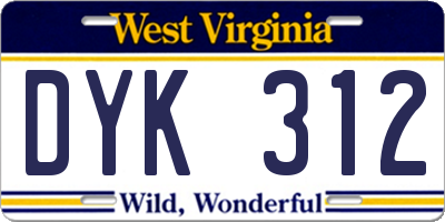 WV license plate DYK312
