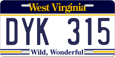 WV license plate DYK315
