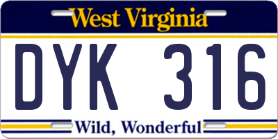 WV license plate DYK316