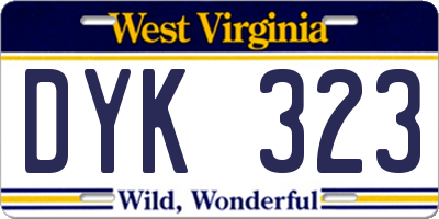 WV license plate DYK323