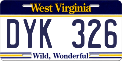 WV license plate DYK326