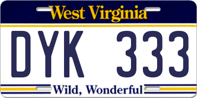 WV license plate DYK333