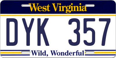 WV license plate DYK357
