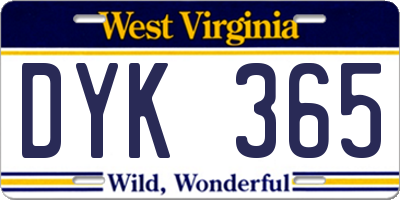 WV license plate DYK365