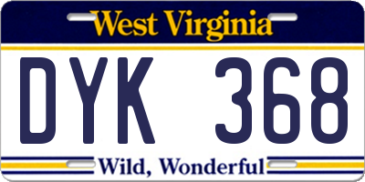 WV license plate DYK368