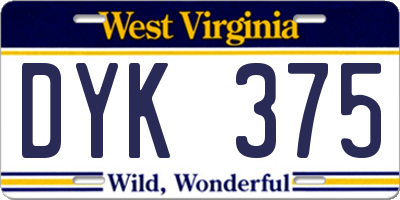 WV license plate DYK375