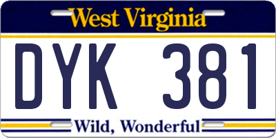 WV license plate DYK381