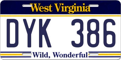 WV license plate DYK386