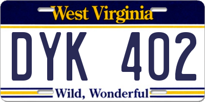 WV license plate DYK402