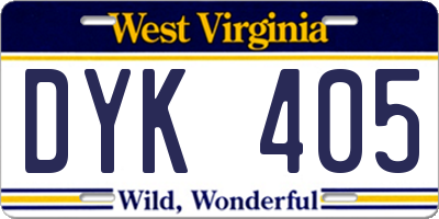 WV license plate DYK405
