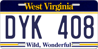 WV license plate DYK408