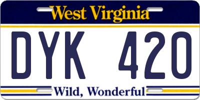 WV license plate DYK420