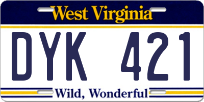 WV license plate DYK421