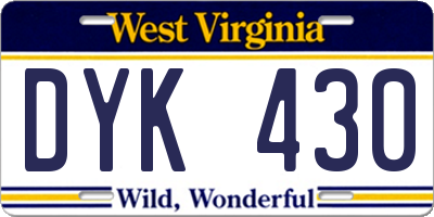 WV license plate DYK430