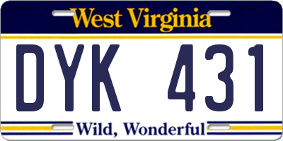 WV license plate DYK431