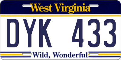 WV license plate DYK433