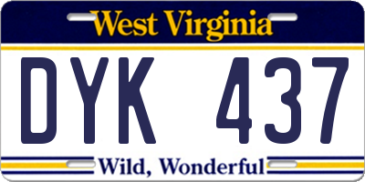 WV license plate DYK437
