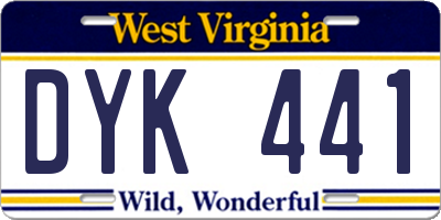 WV license plate DYK441