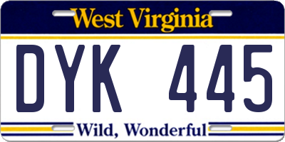 WV license plate DYK445