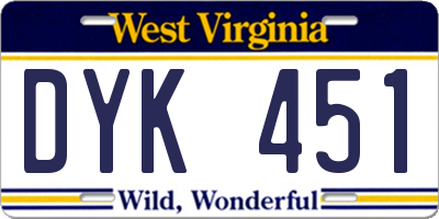 WV license plate DYK451
