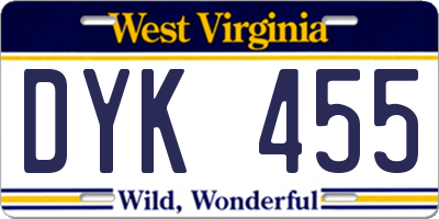WV license plate DYK455