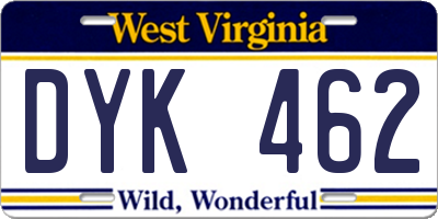WV license plate DYK462
