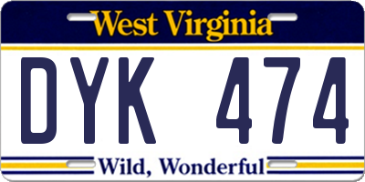 WV license plate DYK474