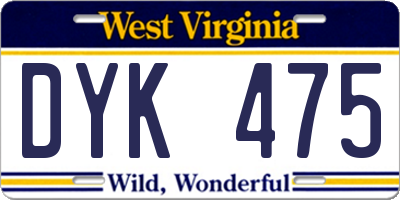 WV license plate DYK475
