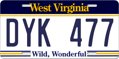 WV license plate DYK477