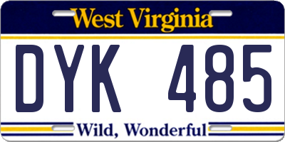 WV license plate DYK485