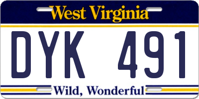 WV license plate DYK491
