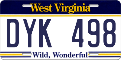 WV license plate DYK498