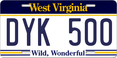 WV license plate DYK500