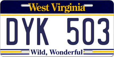 WV license plate DYK503