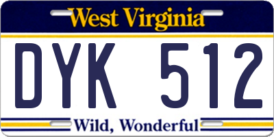 WV license plate DYK512