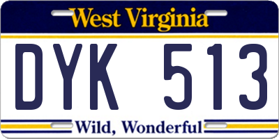 WV license plate DYK513