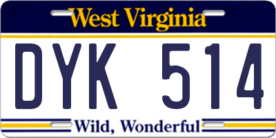 WV license plate DYK514